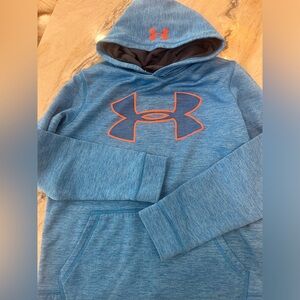 Under Armour Youth large hoodie bright blue and neon orange.